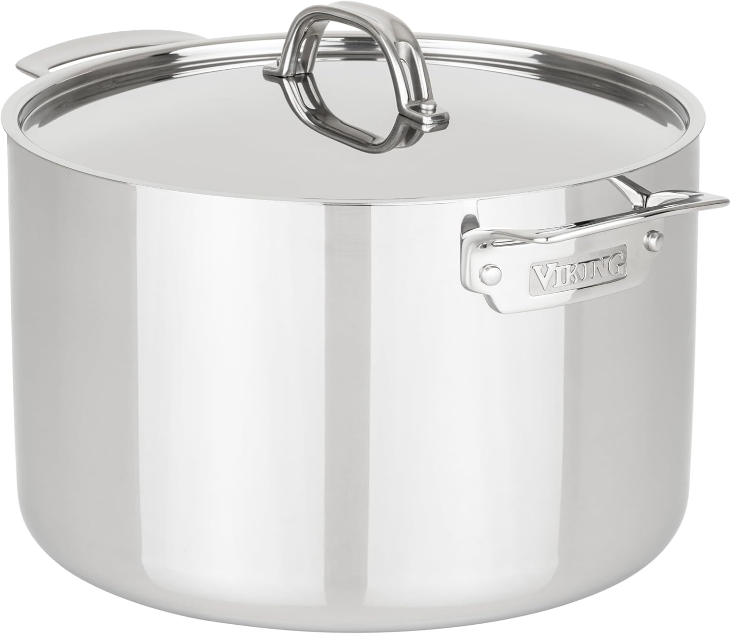 Viking 3-Ply Stainless Steel Stock Pot, 12 Quart Soup Cooking Pot with Lid, Kitchen Cookware, Dishwasher and Oven Safe, Induction Ready, Silver