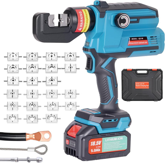 AMZCNC Electric Hydraulic Cable Lug Crimp Tool, 12 AWG to 4/0 AWG Cable and 3/64" to 3/16" Wire Rope, Cable Crimping Tool, Wire Rope Crimper Kit, Battery Crimper, Electric Crimping Tool with 22 Dies