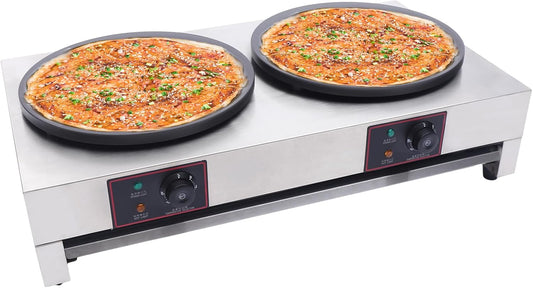 Electric Pancake Maker,3400W16" Double-head Non-Stick Electric Crepe Pan Double Hotplate Adjustable Temperature,Desktop Stainless Steel Hot Stove Crepe Maker Machine for Kitchen Convenience Store