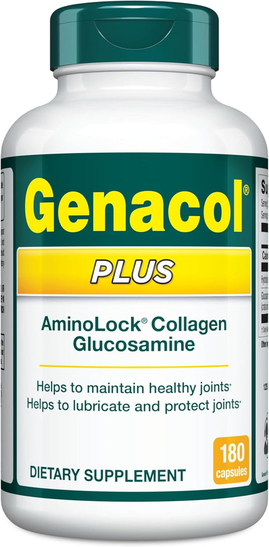 Genacol Plus \u2013 Glucosamine and Collagen Joint Supplement, Lubricates, Protects and Maintains Heathy Joints, Relieves Joint Discomfort Plus, 180 Capsules (60-Day Supply)