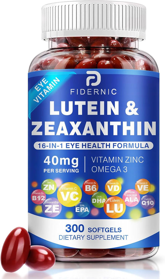 Lutein and Zeaxanthin Supplement\u202F-\u202FEye Vitamins, 40\u202Fmg Lutein & 8\u202Fmg Zeaxanthin with Vitamins C, E, Zinc, Omega-3 & CoQ10 for Blue Light Protection, Eye Health Support, Eyebright\u202F - 300 Softgels
