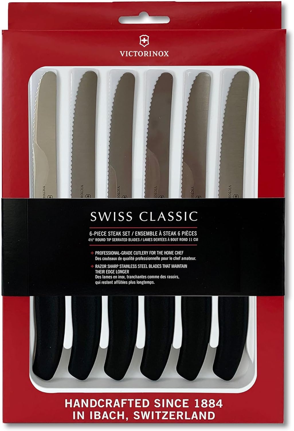 Victorinox 6.7833.6US1 sadf Swiss Classic 6-Piece Steak Knife Set, 4-1\/2-Inch Serrated Blades with Round Tip, 4-Inch