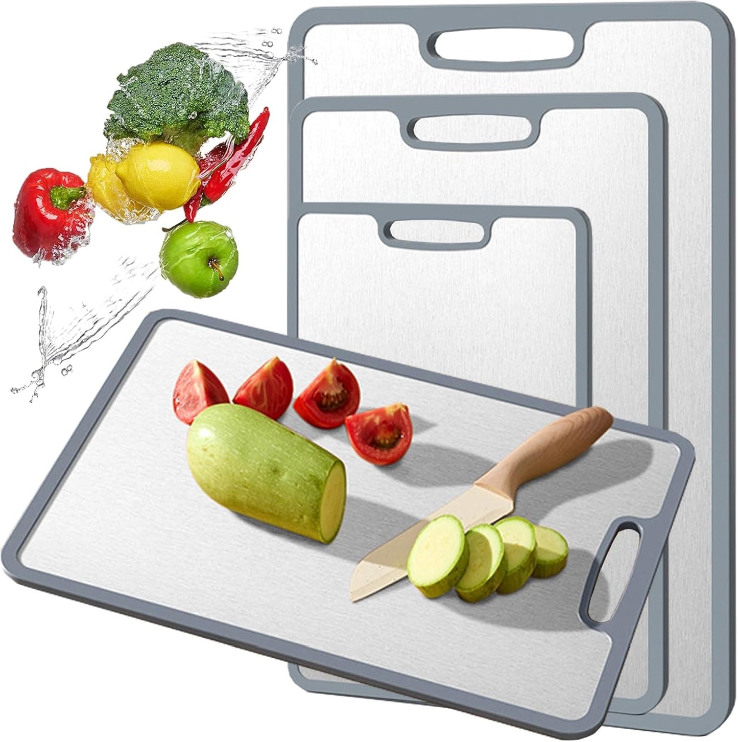 Titanium Cutting Board Double-sided non-slip silicone edging Pure Titanium Cutting Boards for Kitchen - Double-Sided Food-Grade Chopping Board Non-Stick Durable and easy to clean (Medium)