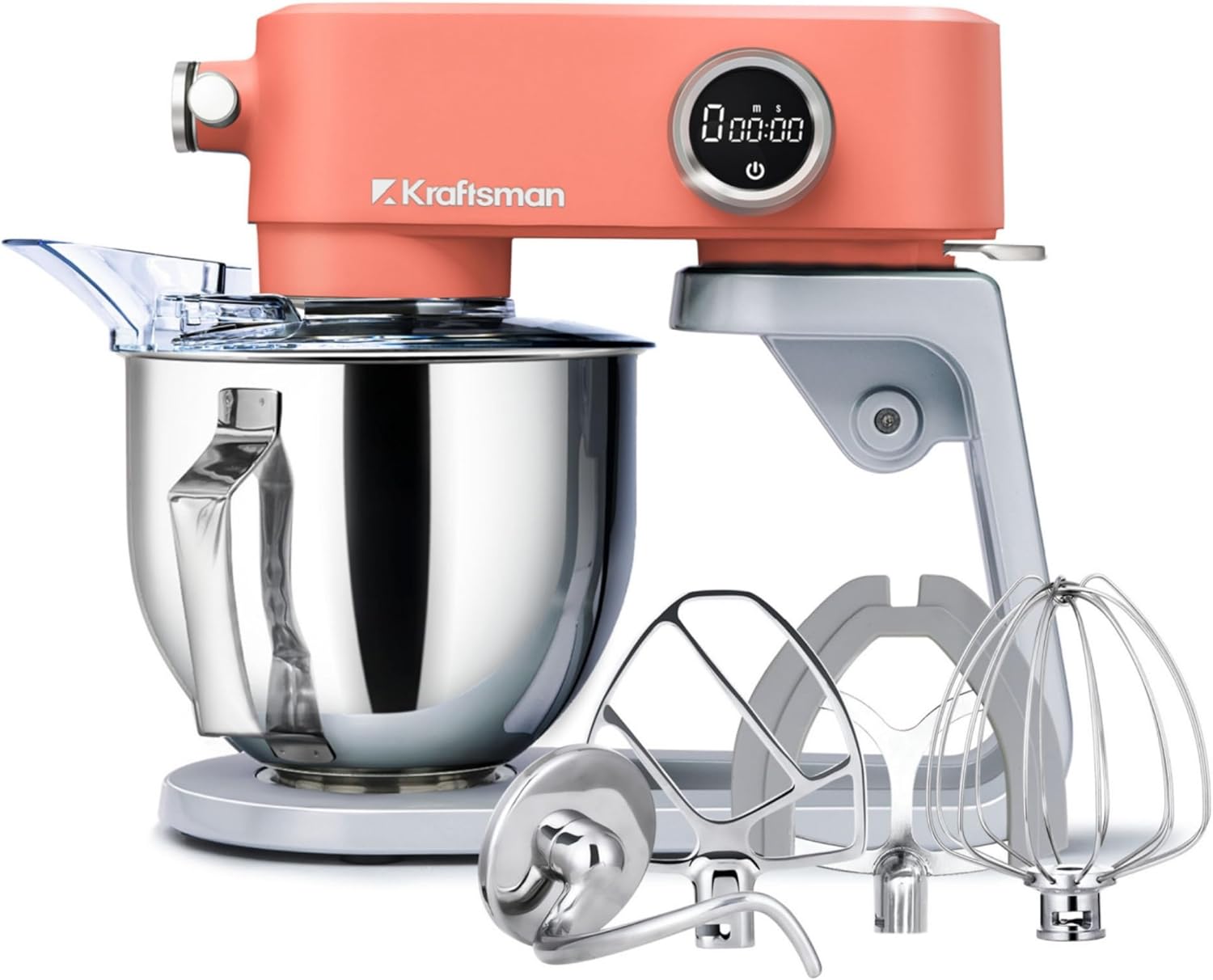 Kraftsman All-Metal Stand Mixer 5.3-Quart - Professional Kitchen Electric Food Mixer with Stainless Steel Mixing Bowl & Attachments for Baking, Dough & Cake, 8-Speed Control & Timer (Orange)