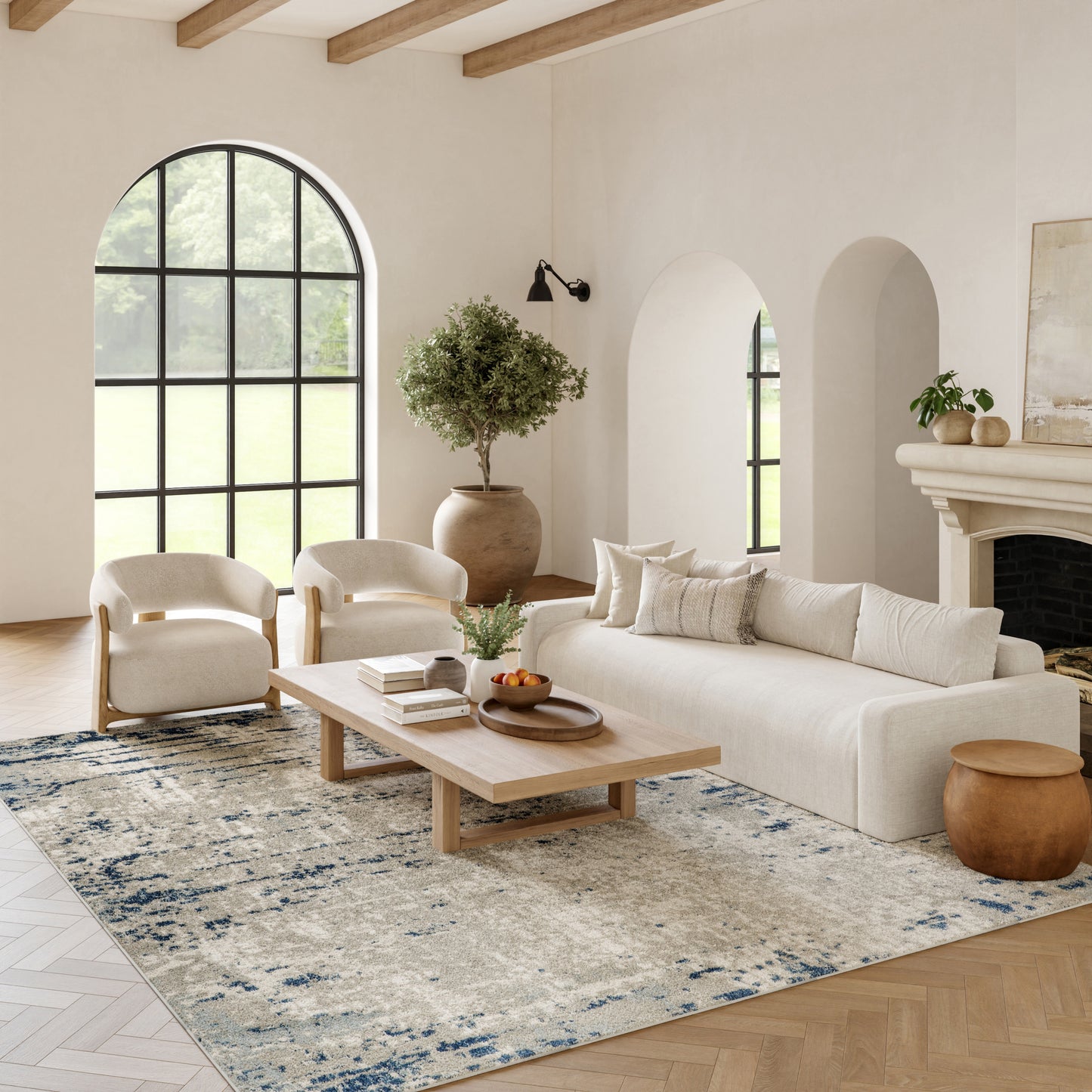 Nourison Home 8 x 11 (ft) Loomed Ivory Grey Blue Rectangular Indoor Distressed/Overdyed Area rug