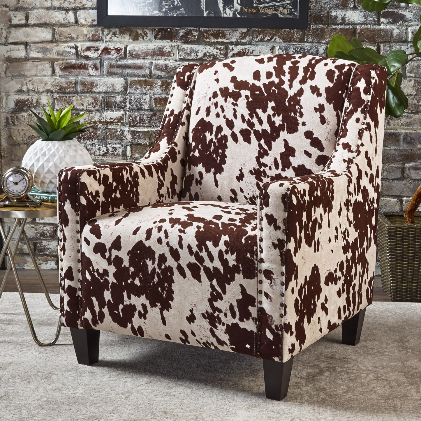 Christopher Knight Home Elysabeth Studded Milk Cow velvet  Club Chair