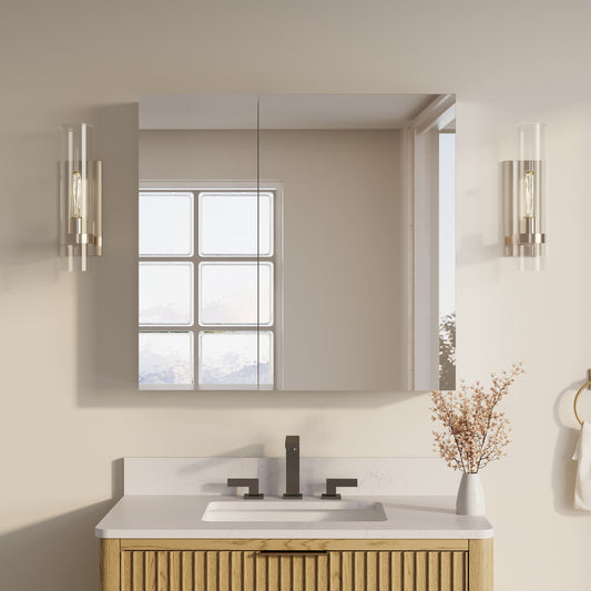 CALVON Medicine Cabinet Combination Set 32-in x 30-in Surface/Recessed Mount Sliver Mirrored Rectangle Soft Close Medicine Cabinet