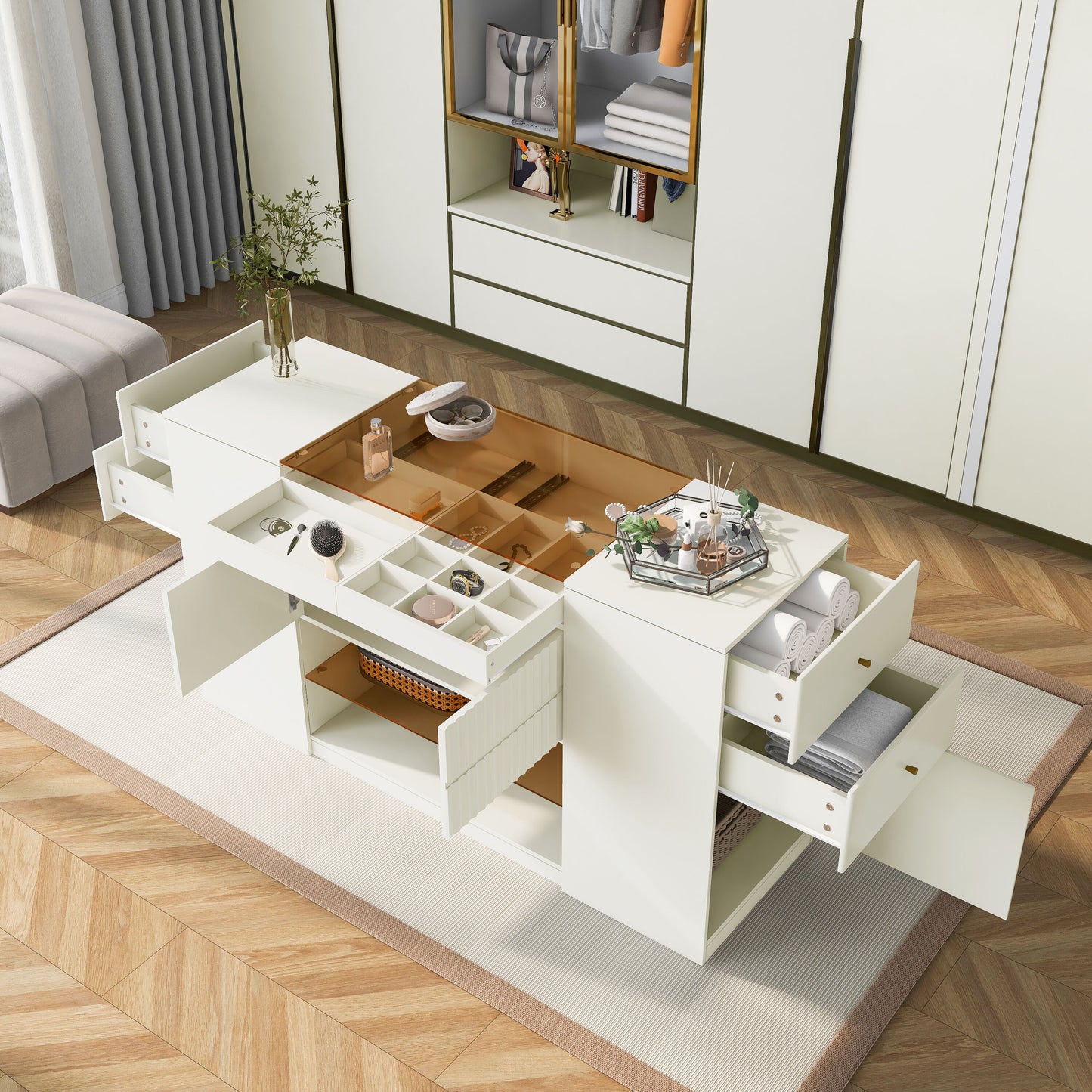 Dexmalle  Modern Luxury Multi-Functional Island Vanity Dresser and Storage Cabinet