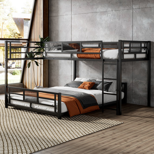 ModernLuxe Lshaped Metal Twin over Full Size Bunk Bed Black