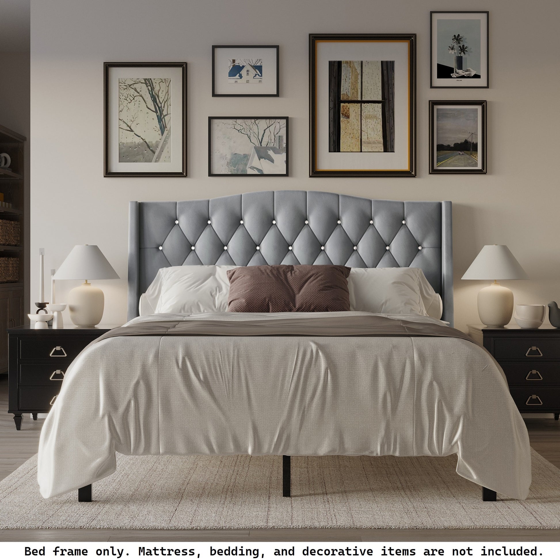 ChaletPosh King Light Grey Wood Platform Bed with Headboard