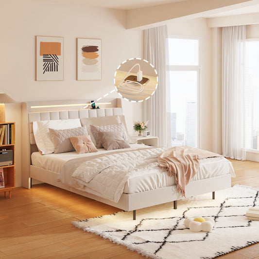 GZMR Full Beige Storage Bed Frame with Headboard