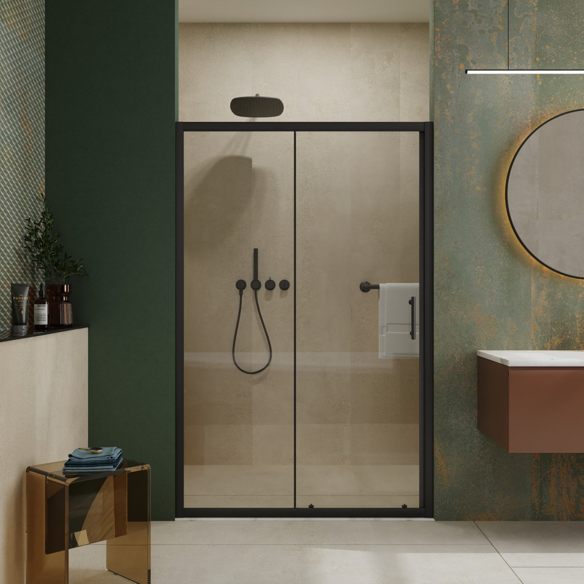 Dexmalle Black 48-in W x 72-in H Semi-frameless Single Sliding Shower door 1/5-in Thick Clear TemperedÂ¬â€ Glass