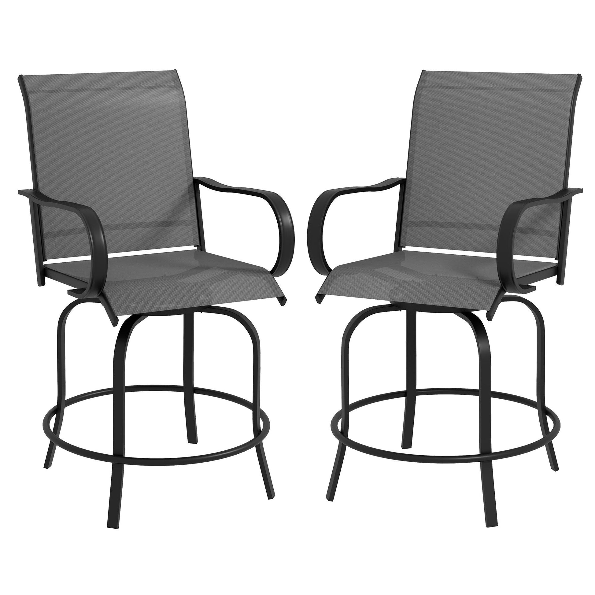 Miki Shinly 2 Piece Swivel Patio Chair Set of 2 Black powder coating Steel Frame Swivel Dining Chair with Gray Mesh Seat