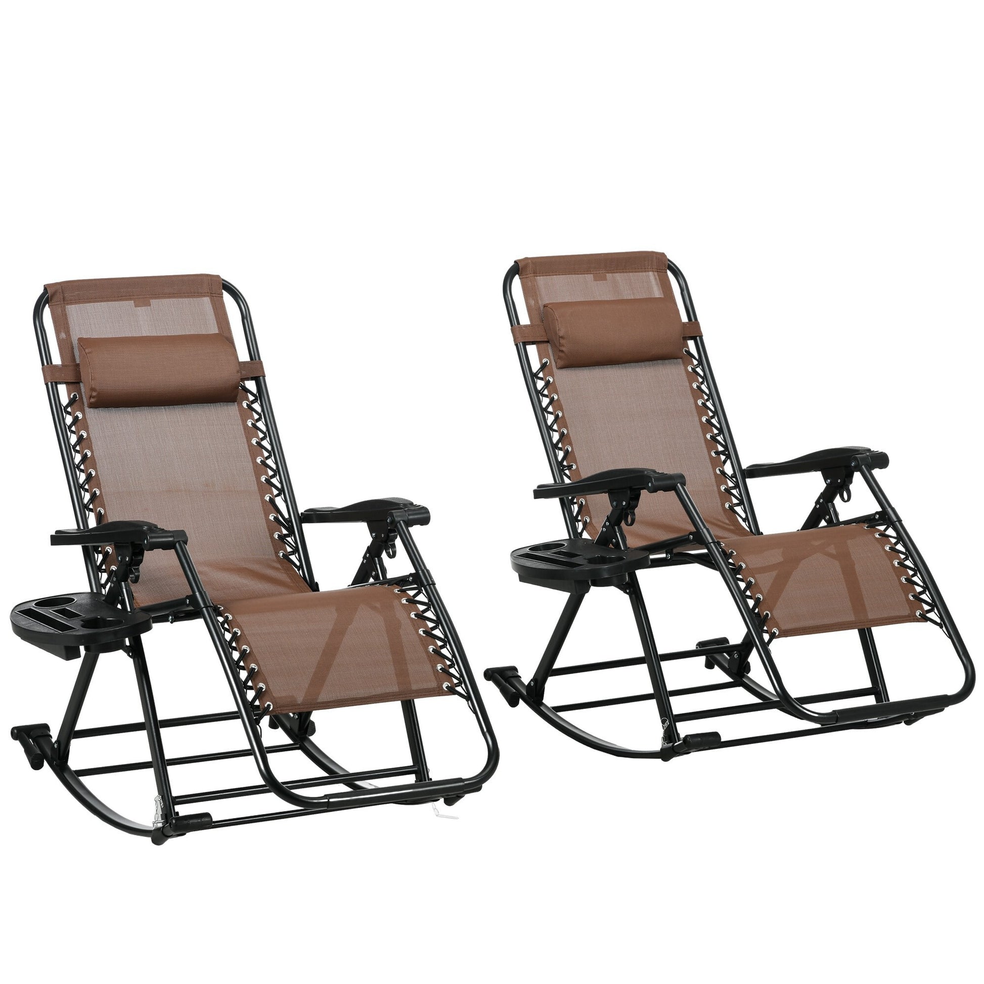 Miki Shinly 2-Piece Folding Rocking Chair Set of 2 Black powder coating Steel Frame Rocking Chair with Brown Mesh Seat
