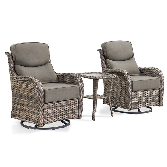 Rilyson Set of 2 Wicker Light Gray Stainless steel Frame Swivel glider Conversation Chair with Beige Cushioned Seat