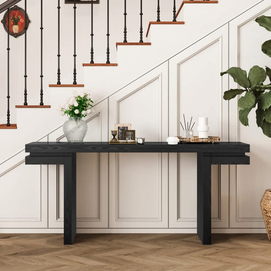 Coolbibila Distressed Black Wood Veneer Console Table 66 Inch Modern Narrow Entryway Sofa Table for Hallway