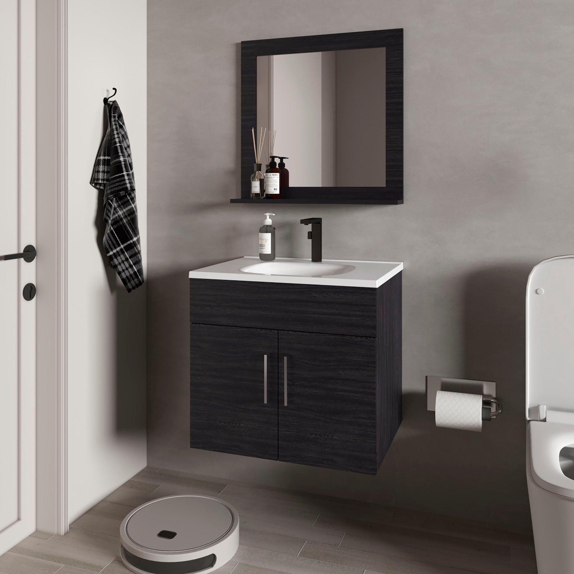 Tatayosi Floating Bathroom Vanity Set with Sink Two-Door Cabinet and MirrorWengue