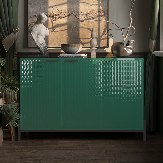 Tatayosi Modern Green High Gloss 3 Door Cabinet Buffet Sideboard with Powder Coated Metal Feet