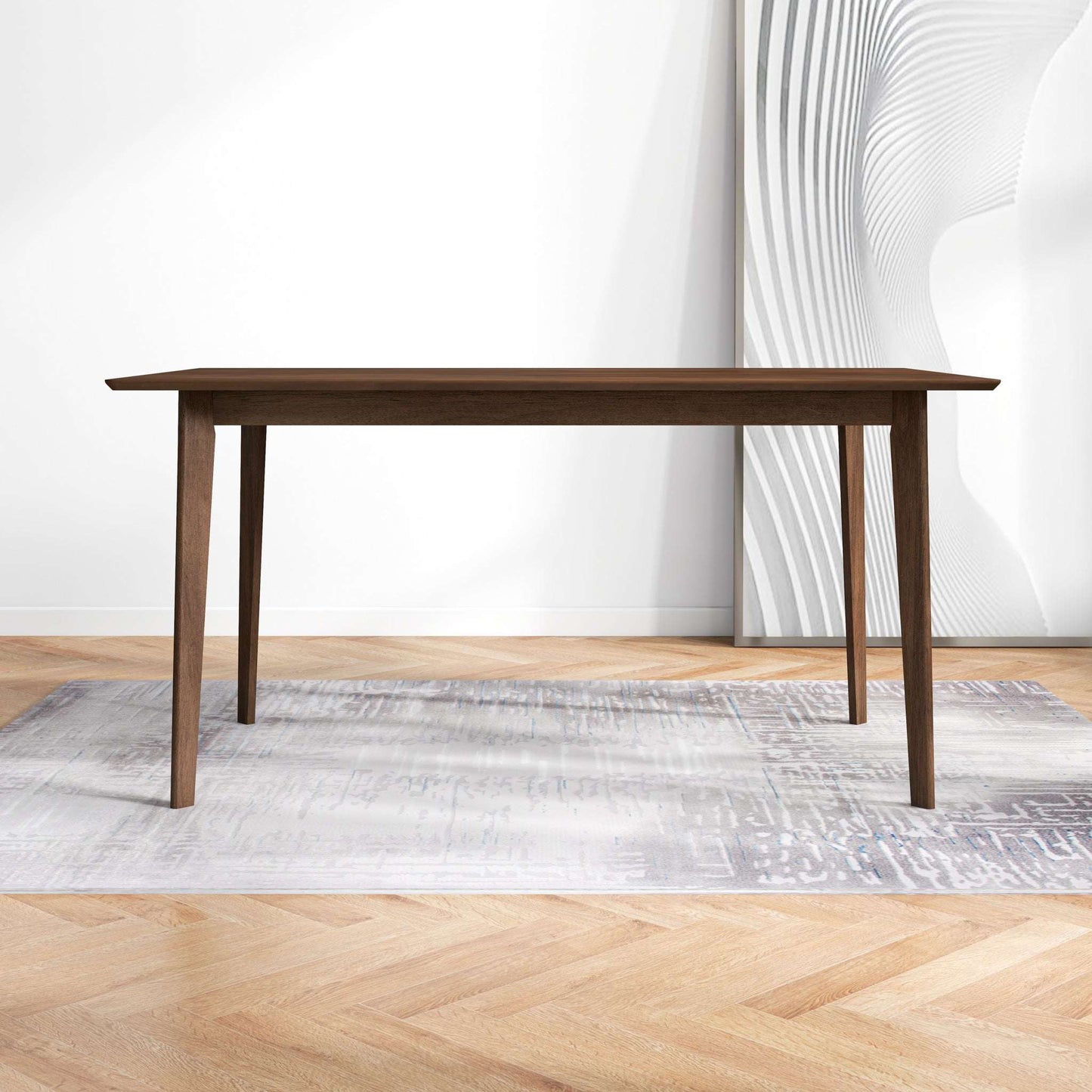 Vynxaria  Solid Wood Dining Table  Mid Century Modern Design  Brown Stain Finish  Beveled Edges  Seats  4 or 6 Comfortably