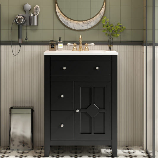 Dexmalle  24-in Black Freestanding Single Sink Bathroom Vanity with White Ceramic Top