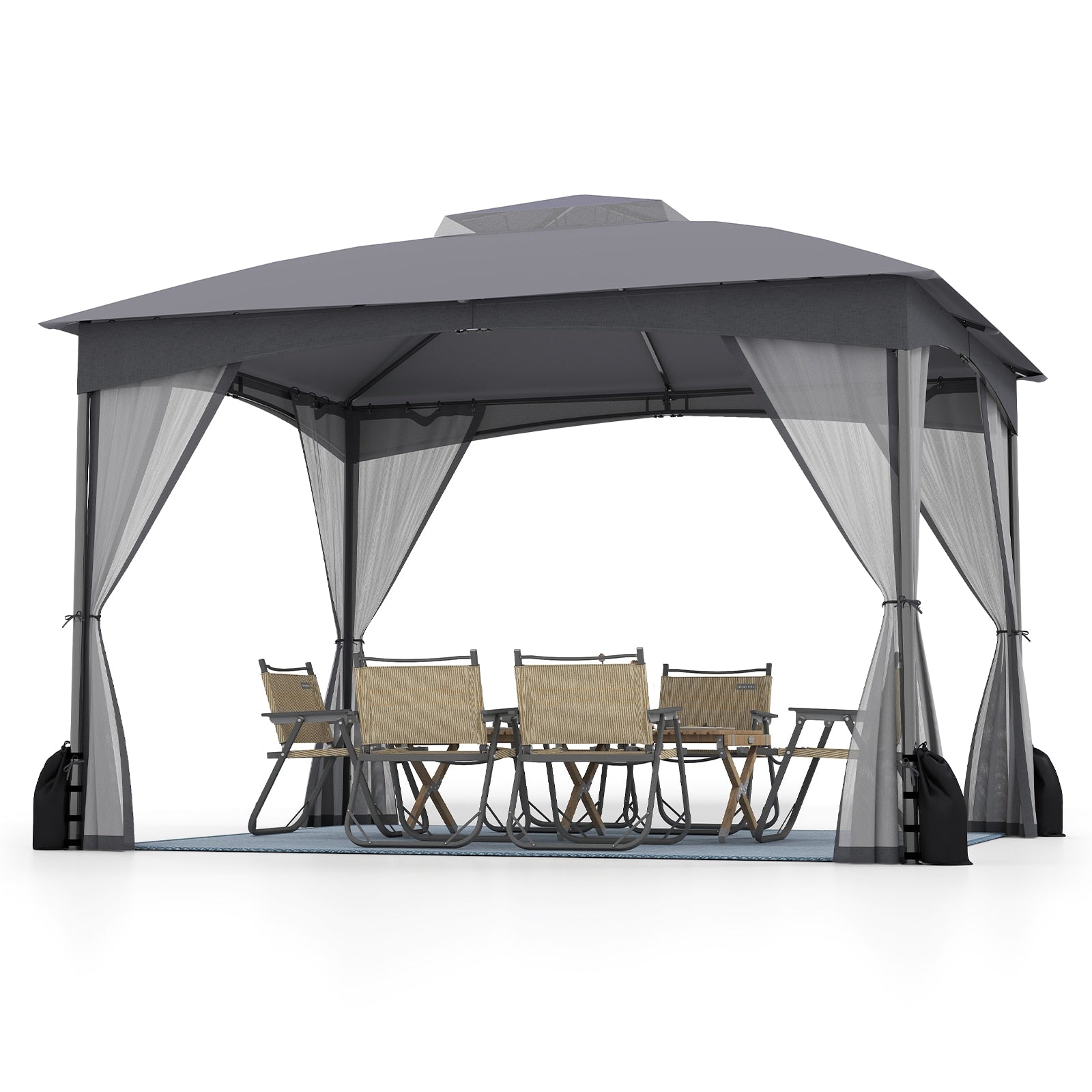 Forclover 12-ft x 10-ft Patio Gazebo with Netting Walls Gray Gazebo with Soft Top Roof (Screen Included)