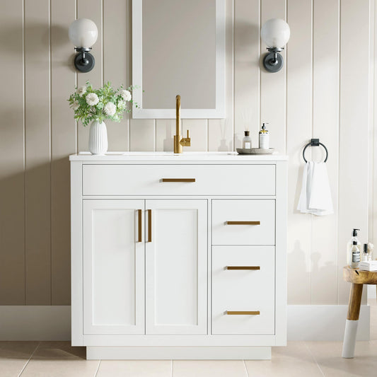 Serwall 36-in Single Sink White Bathroom Vanity with White Polymarble Top