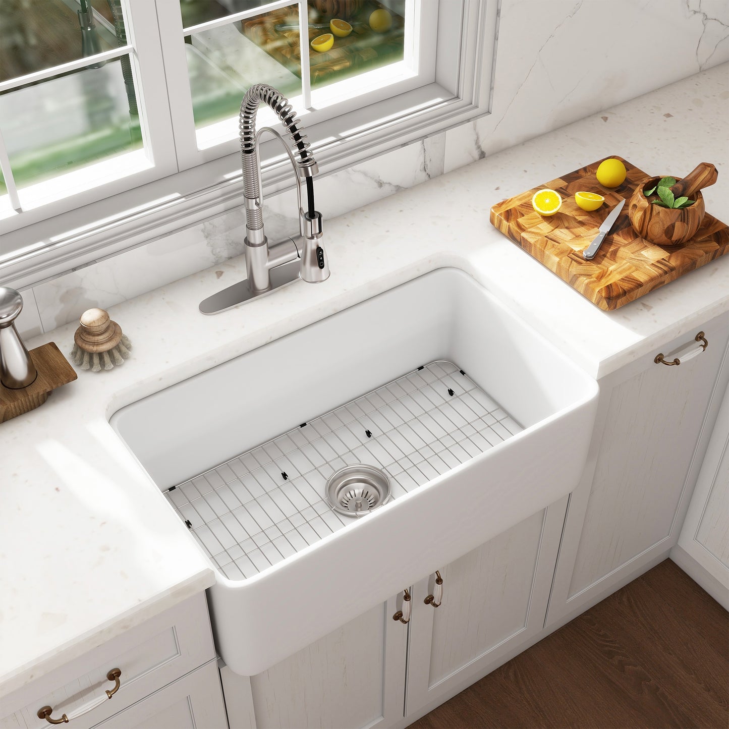 CASAINC Farmhouse apron front 30-in x 18-in Fireclay Single bowl Kitchen Sink