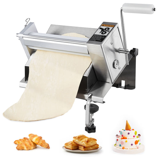 VEVOR Manual Dough Sheeter Machine  Puff Pastry Sheeter and Fondant Roller  Removable Handle  Panel  Roller for Easy Cleaning  Max 1/2 inch Adjustable Thickness  for Home or Small Commercial Kitchens