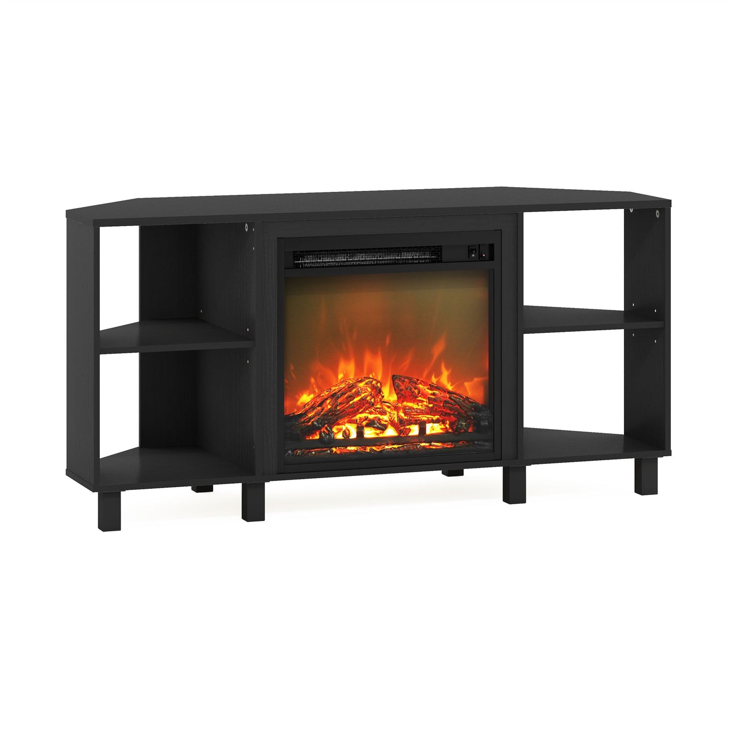 HomLux  Corner Fireplace TV Stand for TVs up to 55in 4 Open Shelves Black