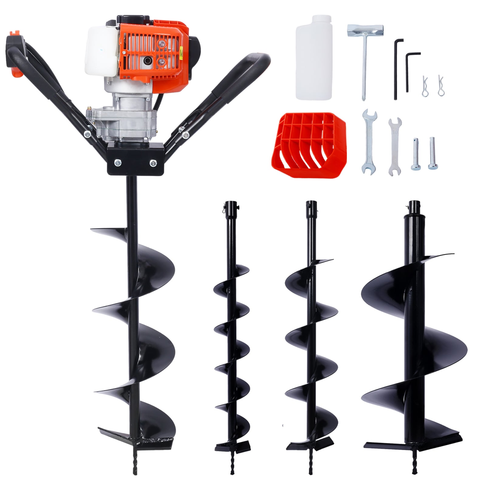 Tatayosi V-Type 52CC 2 Stroke Gas Post Hole Digger One Man Auger EPA Machine Plant Soil Digging Fence with Hole Digger Replacement Auger Bits L4 + L6 + L8 + L12 Inches