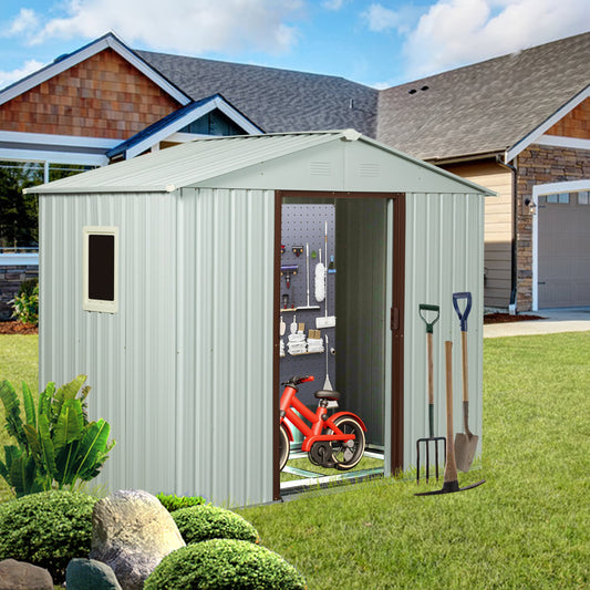 Tatayosi 6ft x 5ft Outdoor Metal Storage Shed With window and metal foundation White