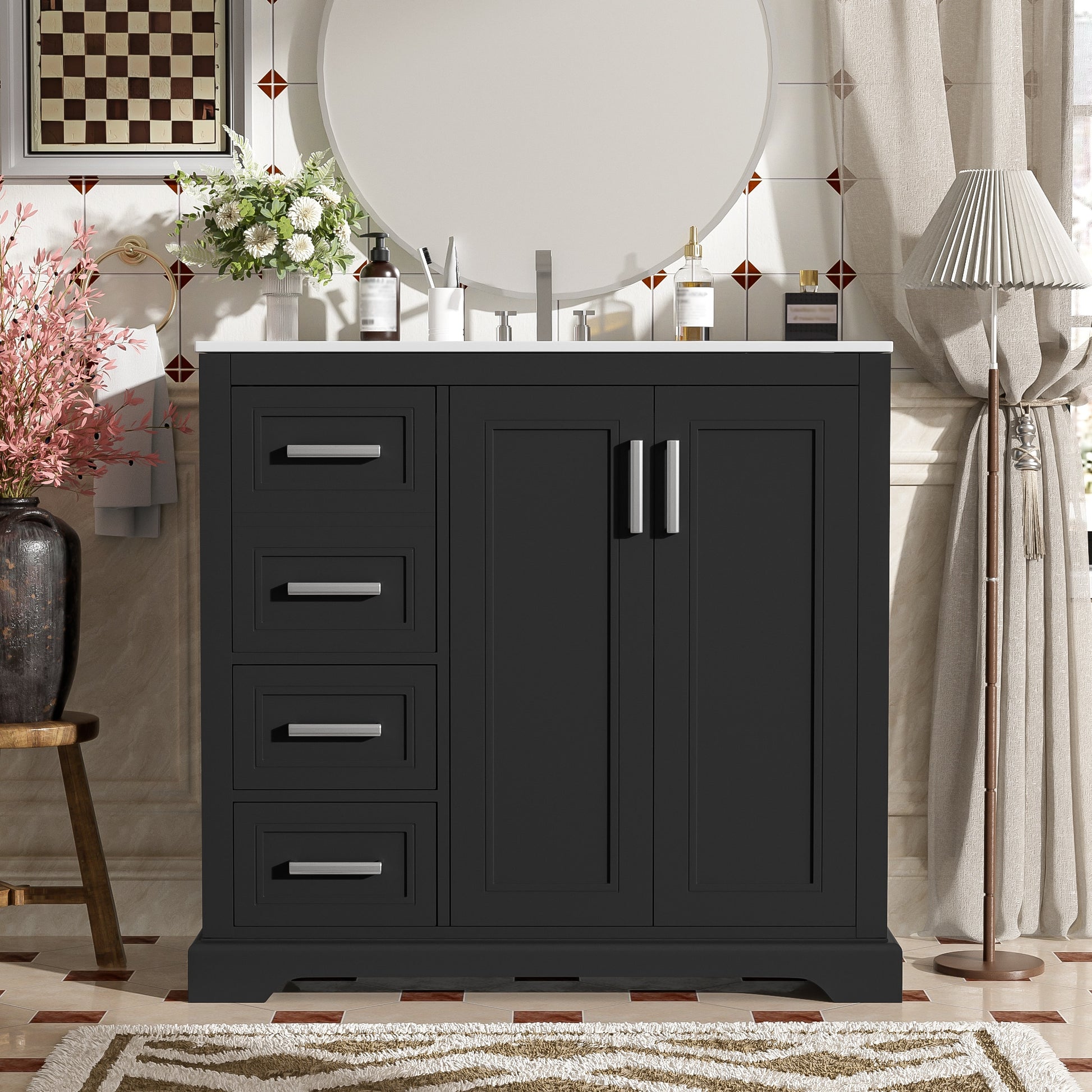 LOVMOR 36 inch Modern Bathroom Vanity with Ceramic Sink SoftClose Door Adjustable Shelf  and 3 Drawers Ample Storage