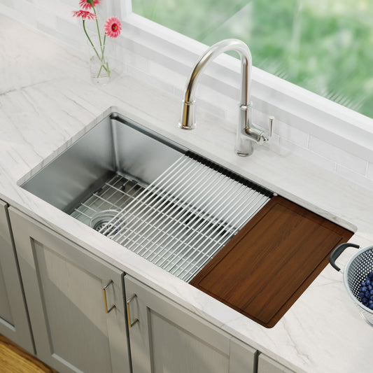 Karran Undermount 36-in x 18.75-in Stainless steel Single bowl 16 -Gauge Workstation Kitchen Sink