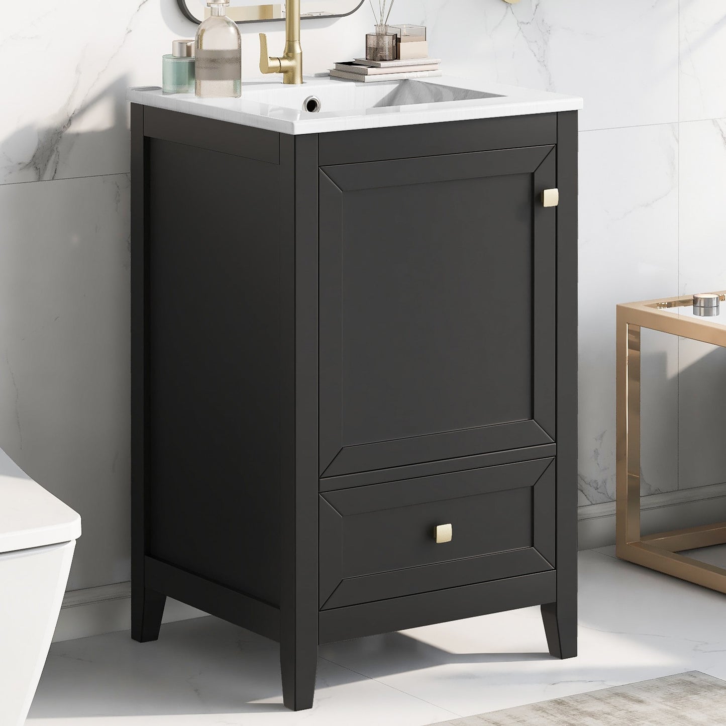 Dexmalle  20-in Black Freestanding Single Sink Bathroom Vanity With White Ceramic Top and Drawer