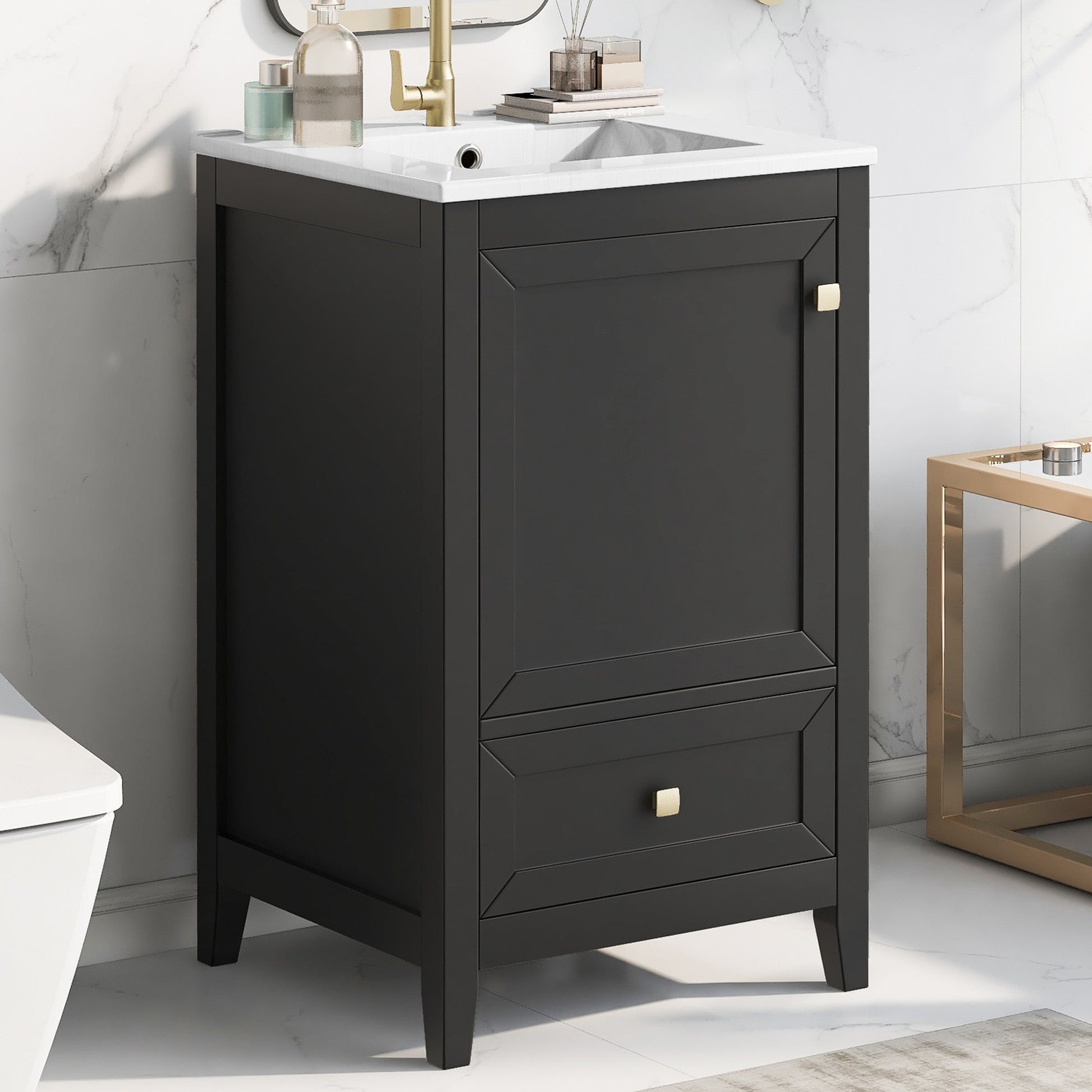 Dexmalle  20-in Black Freestanding Single Sink Bathroom Vanity With White Ceramic Top and Drawer