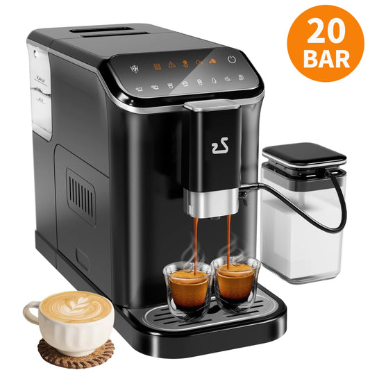 Der Rose 20 Bar Professional Automatic Espresso Machine with Automatic Milk Frother for Home Black