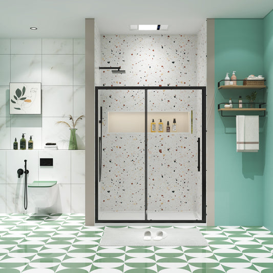 LOVMOR 44 48W x 72H sliding shower door sliding door with 1 4 tempered glass and Matted Black finish 4872
