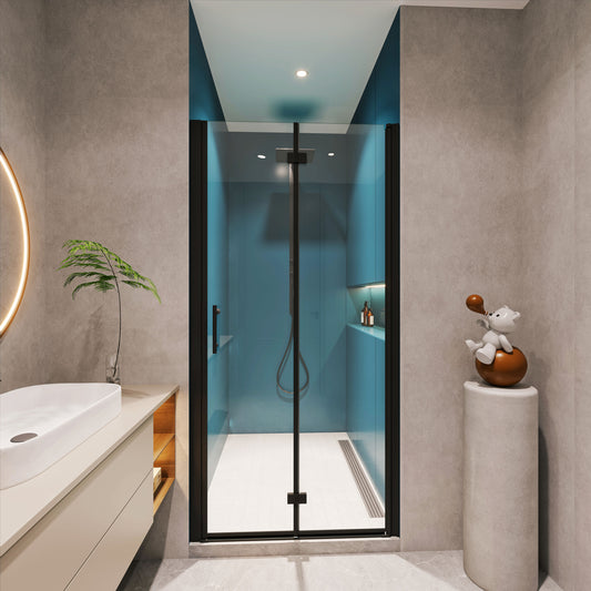 LOVMOR 1 3 8 adjustment universal pivot shower door with 1 4 tempered glass finish 3472