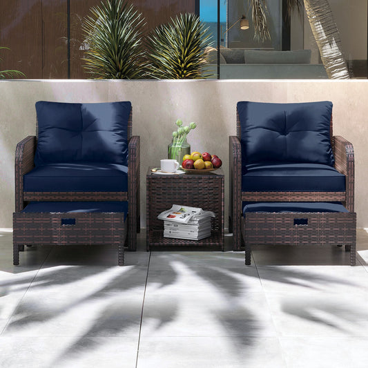 UPHA Patio Bistro Set 5 -Piece Wicker Patio Conversation Set with Blue Cushions