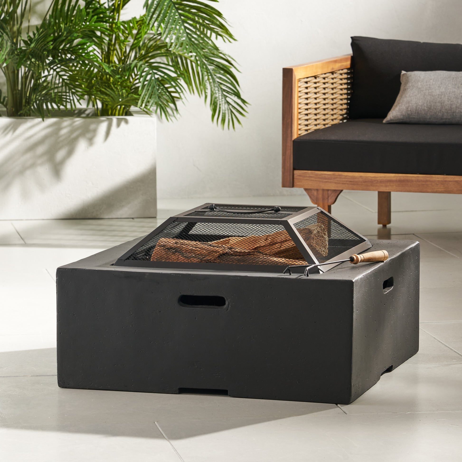 Tatayosi Outdoor 29 Square MgO Wood - Burning Fire Pit Dark Gray
