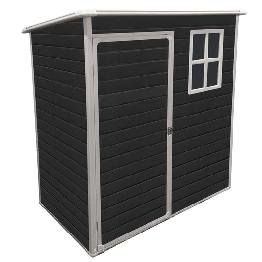 Vynxaria  5x3FT Outdoor Plastic Storage Shed with Floor  Pad  Lockable Single Door    Side Window  Black for Small Yards