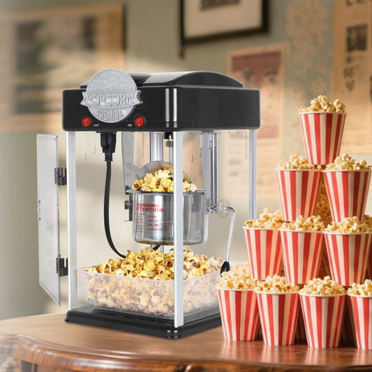 LOVMOR Tabletop Popcorn Machine Stainless Steel Kettle Measuring Tool Popcorn Scoop Home Family Movie Night Black