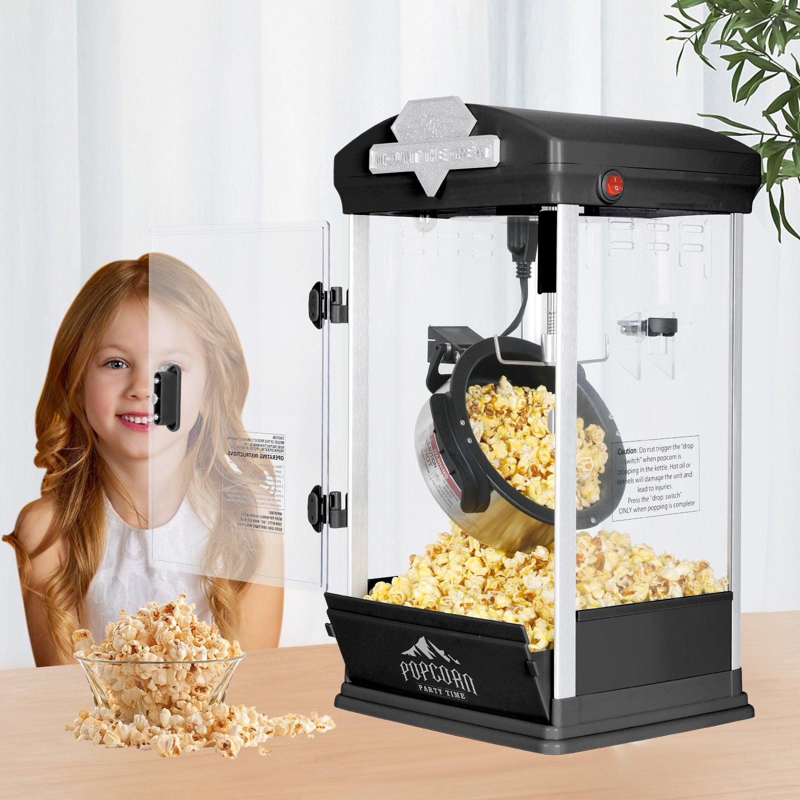 LOVMOR Portable Popcorn Maker Machine 8 Ounce Kettle Warming Deck Countertop for Parties Events Home Theater Black