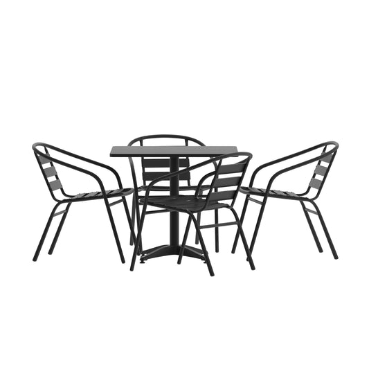 Flash Furniture Lila 31.5-in Black Square Aluminum Indoor-Outdoor Table Set with 4 Black Slat Back Chairs