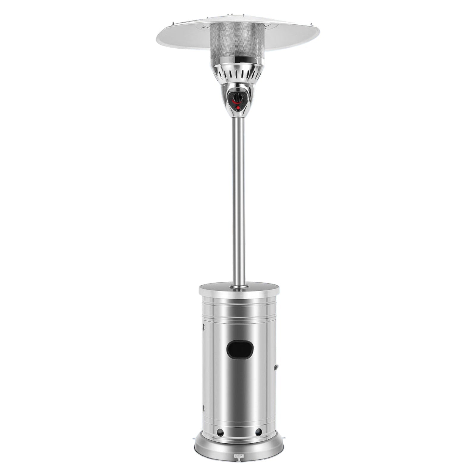 Slickblue 48000-BTU- Silver Stainless Steel Standing Propane Patio Heater with Wheels for Patios Decks and Backyard Spaces