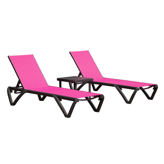 GDFStudio Modern Outdoor Aluminum Plastic Adjustable Chaise Lounge with Side Table and Wheels Rose Red