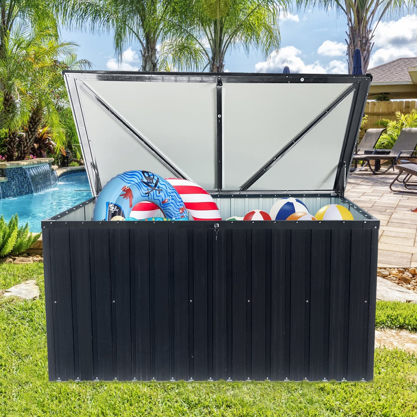 GDFStudio Outdoor Metal Storage Box Large for Garden Use Black