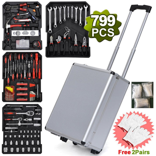 799 Piece Tool Set General Household Hand Tool Kit with  Aluminum Trolley Case Silver