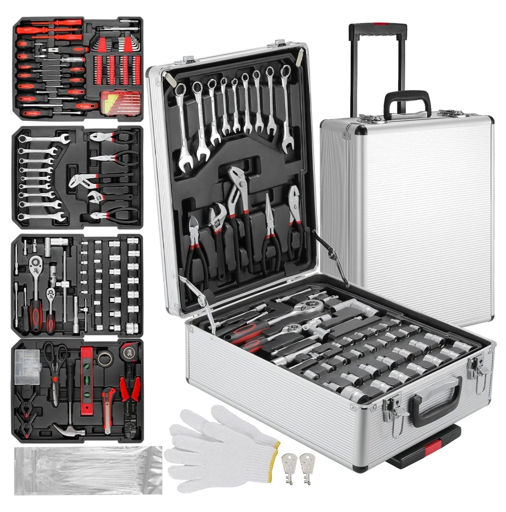 799pcs Mechanic Tool Set with Aluminum Trolley Case,Home Repair Tool kit,Complete Tool Box Set for Home,Automotive,Dorm,Garage