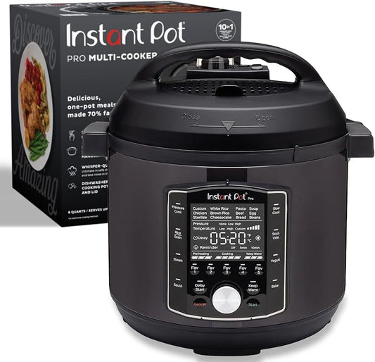 (8 QT) 10-in-1 Pressure Cooker, Slow Cooker, Rice/Grain Cooker, Steamer, Sauté, Sous Vide, Yogurt Maker, Sterilizer, and Warmer, Includes App With Over 800 Recipes, Black
